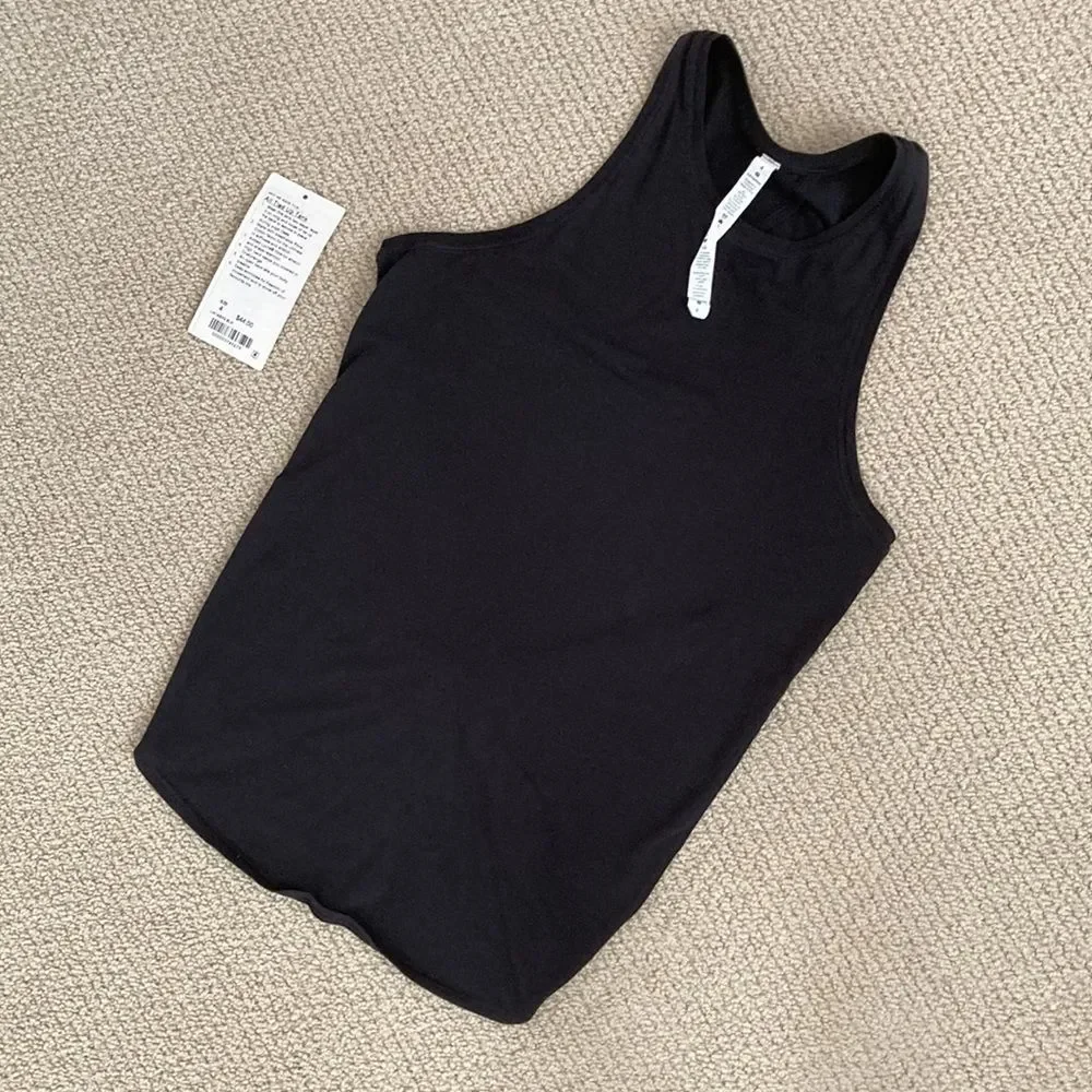 Lululemon All Tied Up Tank Black Size 4 Like New Pima Cotton Open Back Runs BIG